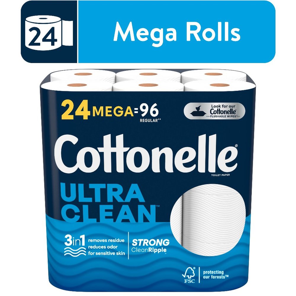 Cottonelle Ultra Clean Toilet Paper, 24 Mega Rolls, 312 Sheets per Roll (7,488 T